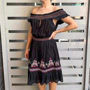 ALICE by Temperley Black Embroidered Prairie Dress Size 6